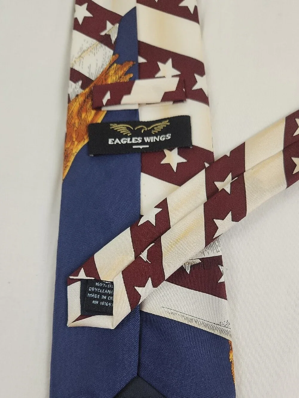 Silk Eagle One Nation Under God Tie Patriotic Navy Cream Maroon Stars Stripes